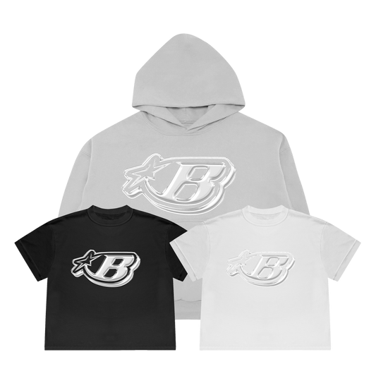 White hoodie + T-shirt of your choice